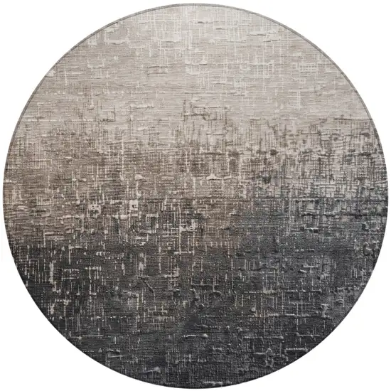 8' Khaki And Dark Gray Round Ombre Washable Indoor Outdoor Area Rug Photo 6