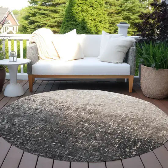 8' Khaki And Dark Gray Round Ombre Washable Indoor Outdoor Area Rug Photo 7