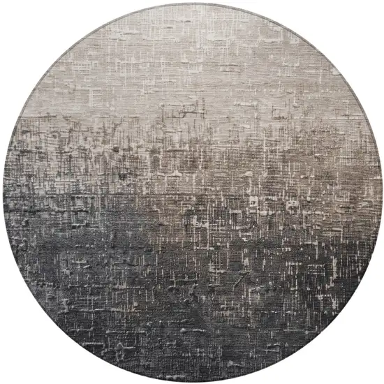 8' Khaki And Dark Gray Round Ombre Washable Indoor Outdoor Area Rug Photo 2