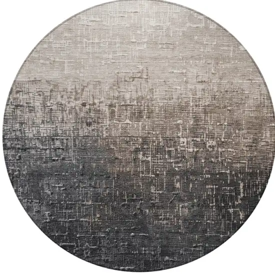 8' Khaki And Dark Gray Round Ombre Washable Indoor Outdoor Area Rug Photo 5