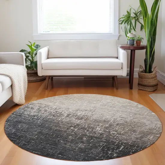 8' Khaki And Dark Gray Round Ombre Washable Indoor Outdoor Area Rug Photo 8