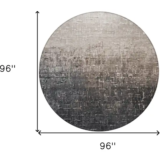 8' Khaki And Dark Gray Round Ombre Washable Indoor Outdoor Area Rug Photo 9