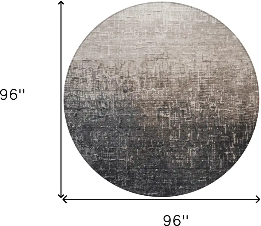 8' Khaki And Dark Gray Round Ombre Washable Indoor Outdoor Area Rug Photo 9