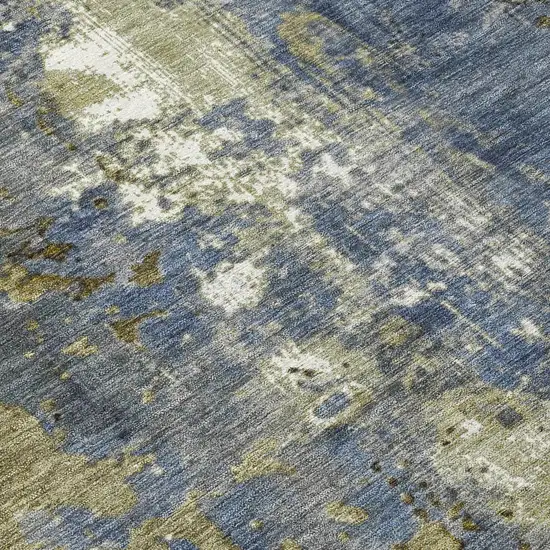 8' Khaki And Denim Blue Round Abstract Washable Indoor Outdoor Area Rug Photo 8