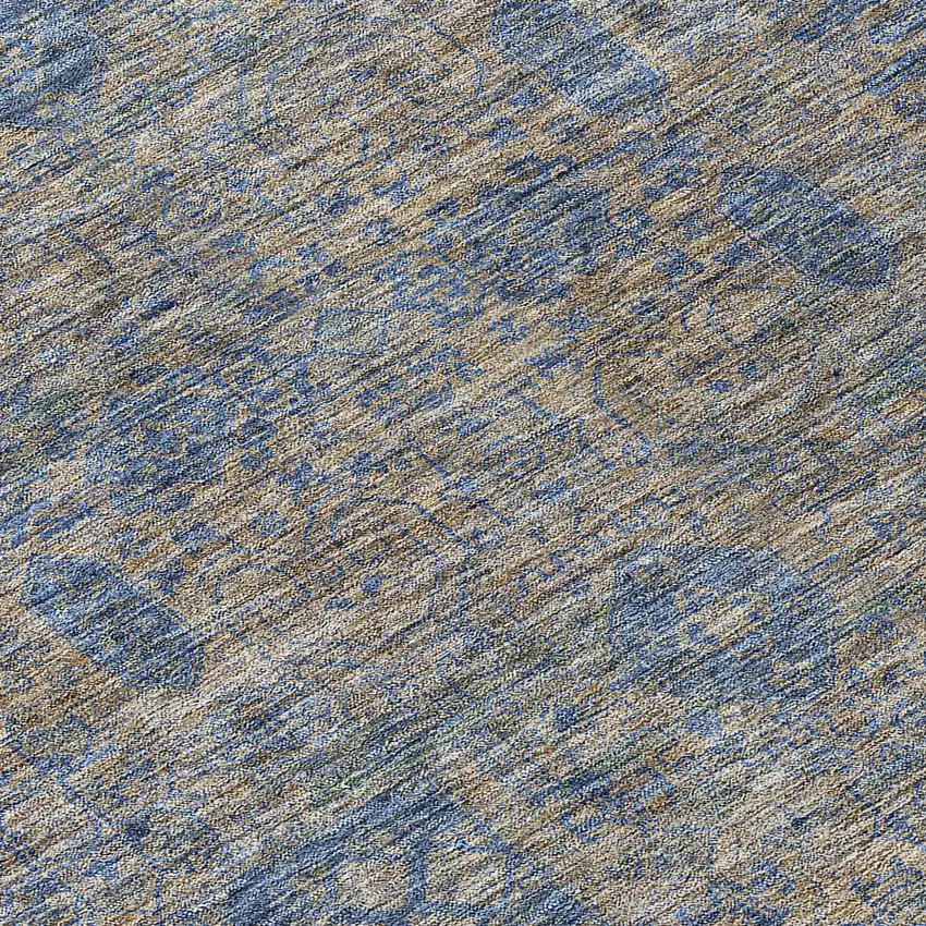 8' Khaki And Denim Blue Round Oriental Washable Indoor Outdoor Area Rug Photo 8