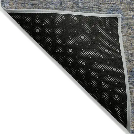 8' Khaki And Denim Blue Round Oriental Washable Indoor Outdoor Area Rug Photo 2