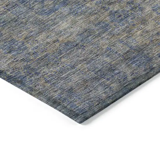 8' Khaki And Denim Blue Round Oriental Washable Indoor Outdoor Area Rug Photo 3