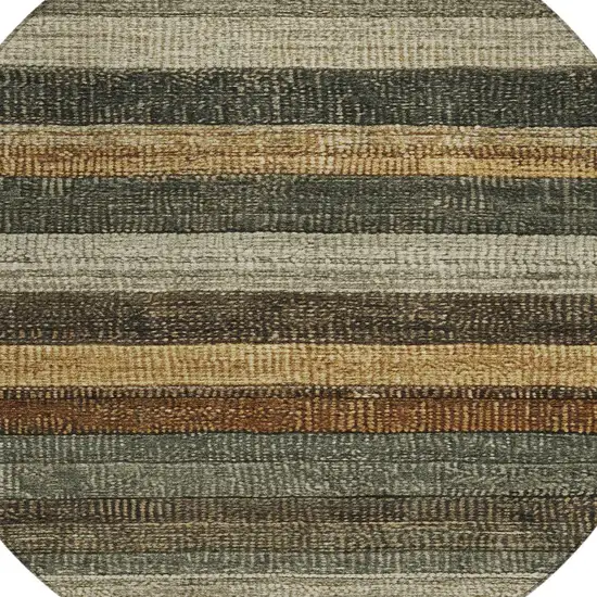 8' Khaki And Gold Round Striped Washable Indoor Outdoor Area Rug Photo 9