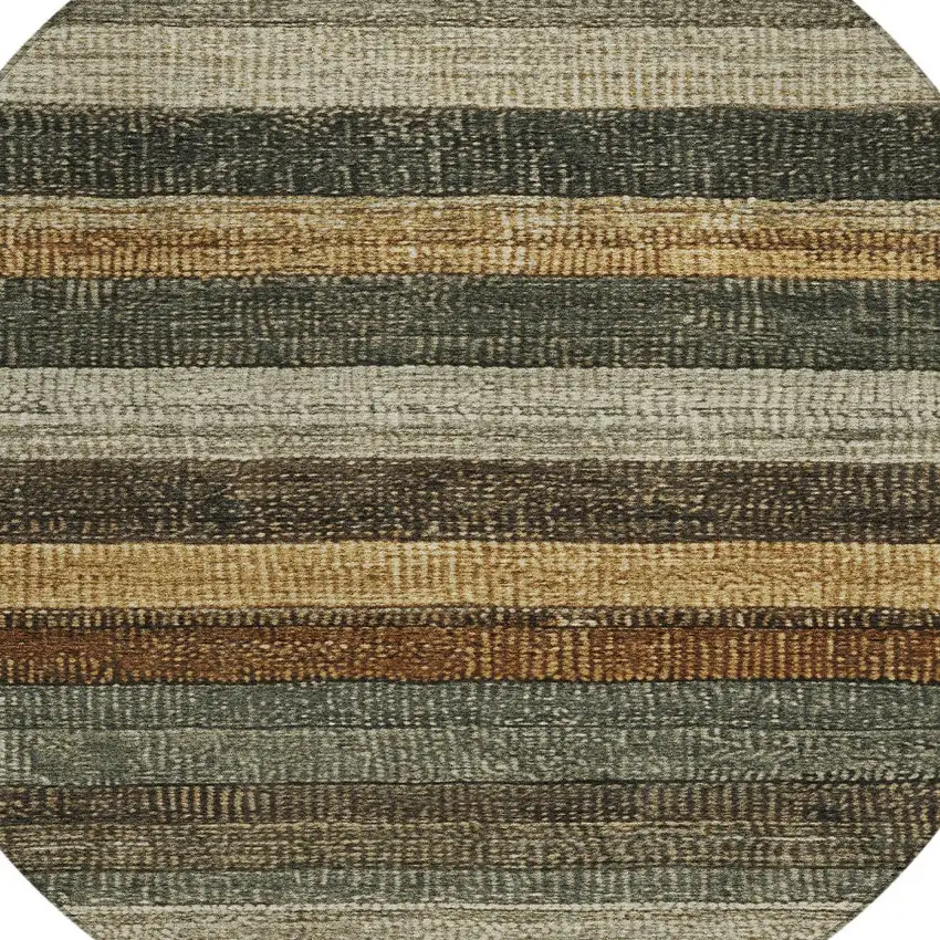 8' Khaki And Gold Round Striped Washable Indoor Outdoor Area Rug Photo 9