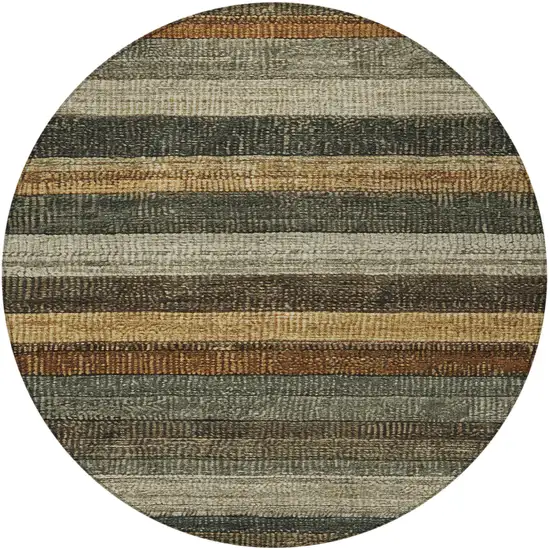 8' Khaki And Gold Round Striped Washable Indoor Outdoor Area Rug Photo 3