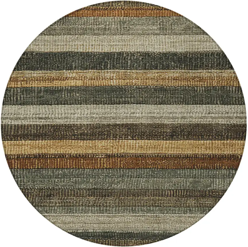 8' Khaki And Gold Round Striped Washable Indoor Outdoor Area Rug Photo 3