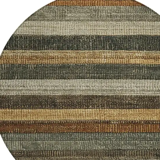 8' Khaki And Gold Round Striped Washable Indoor Outdoor Area Rug Photo 4