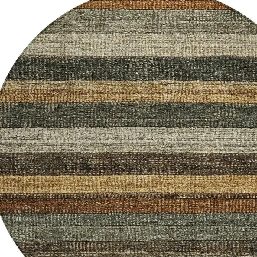 8' Khaki And Gold Round Striped Washable Indoor Outdoor Area Rug Photo 4