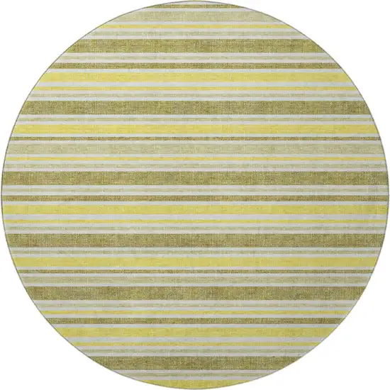 8' Khaki And Gold Striped Washable Round Rug With UV Protection Photo 2