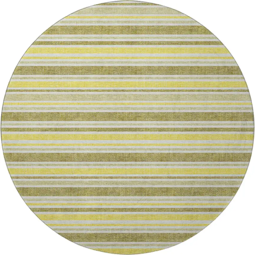 8' Khaki And Gold Striped Washable Round Rug With UV Protection Photo 2