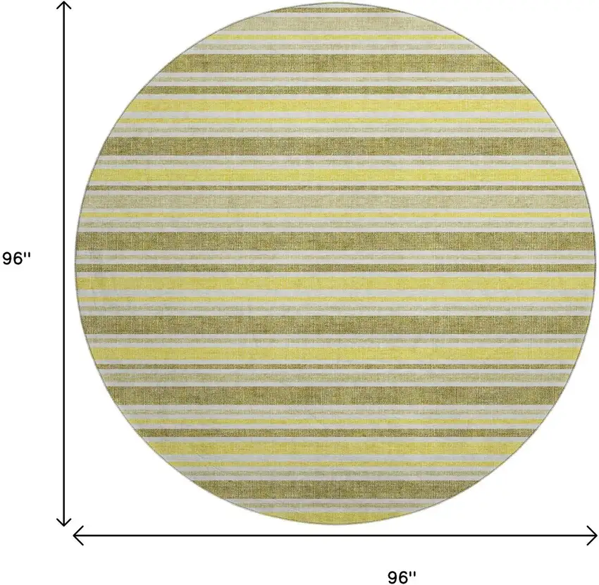 8' Khaki And Gold Striped Washable Round Rug With UV Protection Photo 8