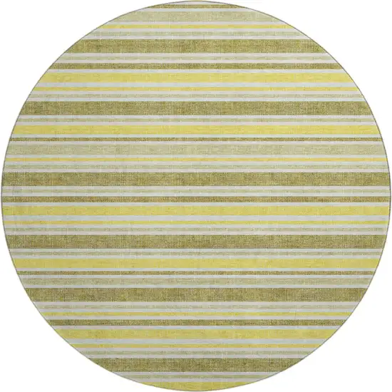 8' Khaki And Gold Striped Washable Round Rug With UV Protection Photo 1
