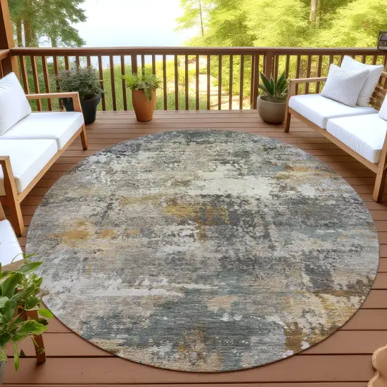 8' Khaki And Gray Round Abstract Washable Indoor Outdoor Area Rug Photo 4