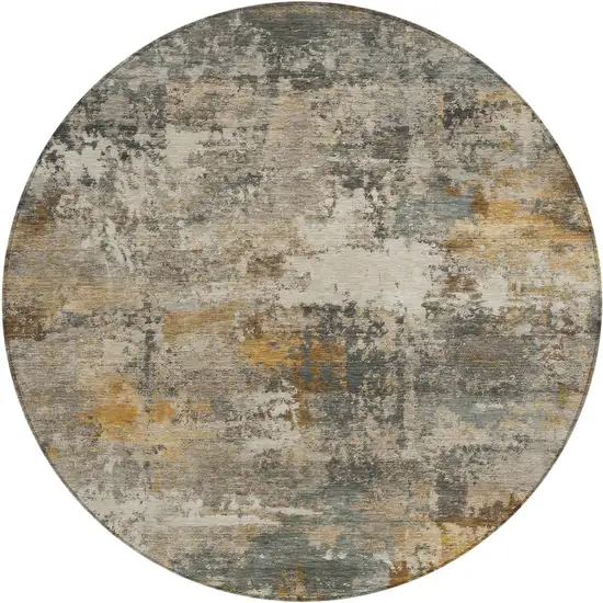 8' Khaki And Gray Round Abstract Washable Indoor Outdoor Area Rug Photo 1