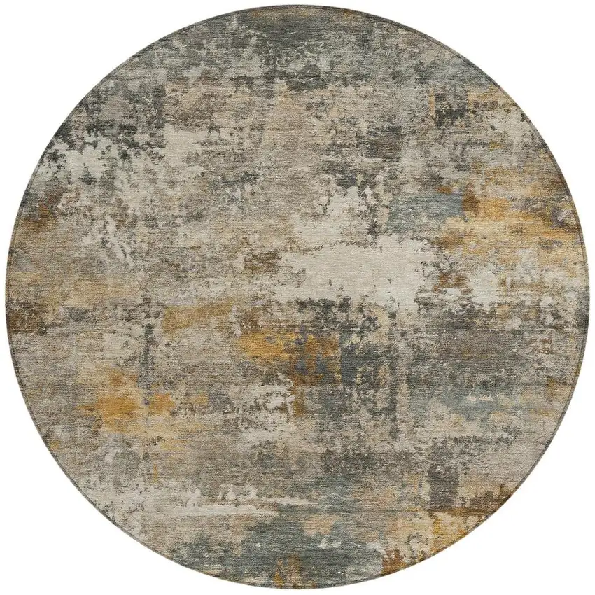 8' Khaki And Gray Round Abstract Washable Indoor Outdoor Area Rug Photo 3
