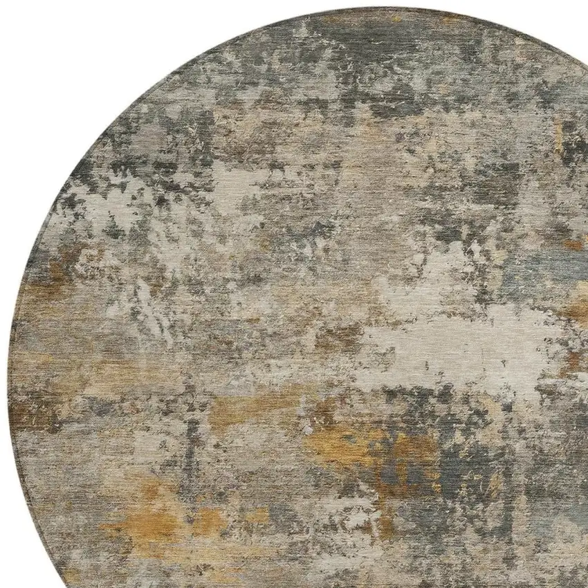 8' Khaki And Gray Round Abstract Washable Indoor Outdoor Area Rug Photo 2
