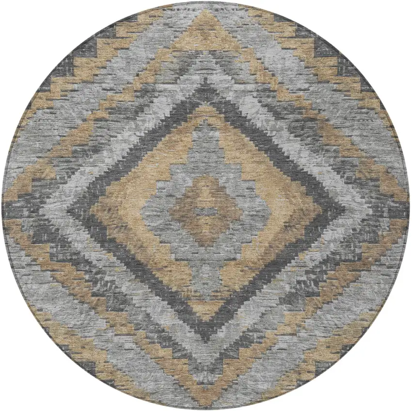 8' Khaki And Gray Round Aztec Washable Indoor Outdoor Area Rug Photo 4
