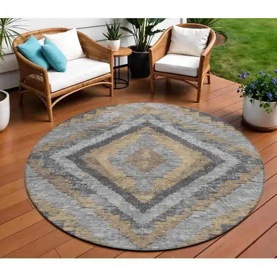 8' Khaki And Gray Round Aztec Washable Indoor Outdoor Area Rug Photo 2
