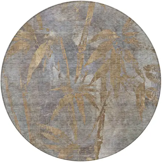8' Khaki And Gray Round Botanical Leaves Washable Indoor Outdoor Area Rug Photo 3