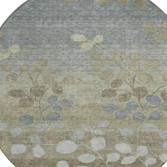 8' Khaki And Gray Round Floral Washable Indoor Outdoor Area Rug Photo 4