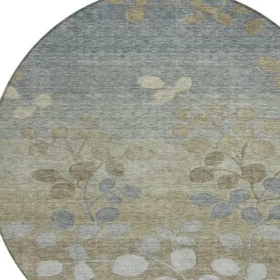 8' Khaki And Gray Round Floral Washable Indoor Outdoor Area Rug Photo 8