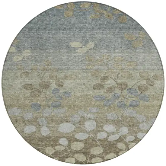 8' Khaki And Gray Round Floral Washable Indoor Outdoor Area Rug Photo 3