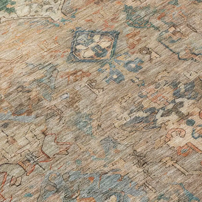 8' Khaki And Gray Round Medallion Washable Indoor Outdoor Area Rug Photo 7