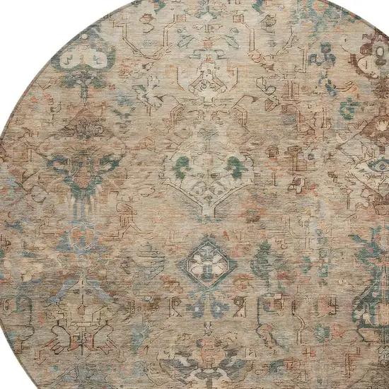 8' Khaki And Gray Round Medallion Washable Indoor Outdoor Area Rug Photo 6