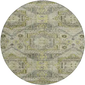 Photo of 8' Khaki And Gray Round Moroccan Washable Indoor Outdoor Area Rug