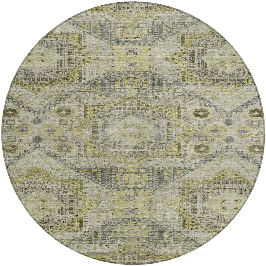 8' Khaki And Gray Round Moroccan Washable Indoor Outdoor Area Rug Photo 1