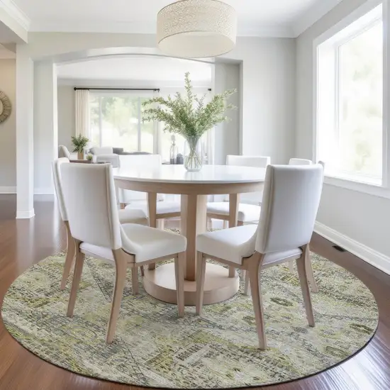 8' Khaki And Gray Round Moroccan Washable Indoor Outdoor Area Rug Photo 6