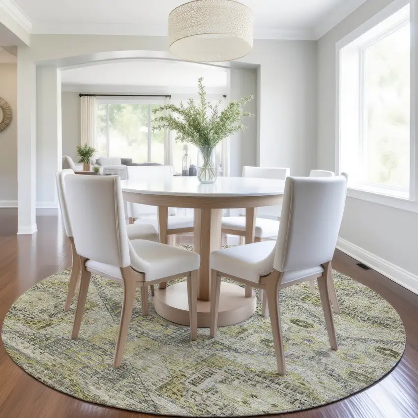 8' Khaki And Gray Round Moroccan Washable Indoor Outdoor Area Rug Photo 6