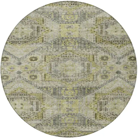 8' Khaki And Gray Round Moroccan Washable Indoor Outdoor Area Rug Photo 4