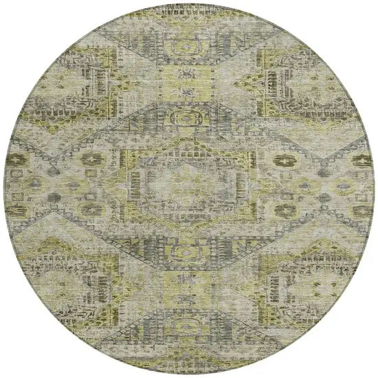 8' Khaki And Gray Round Moroccan Washable Indoor Outdoor Area Rug Photo 3