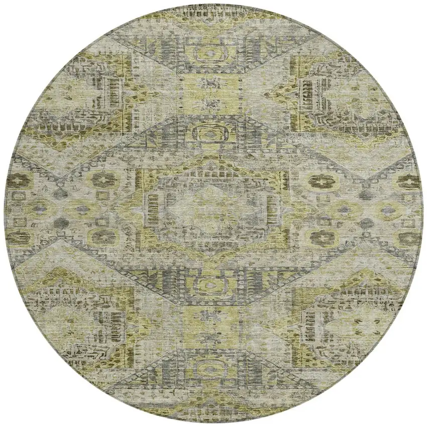 8' Khaki And Gray Round Moroccan Washable Indoor Outdoor Area Rug Photo 3