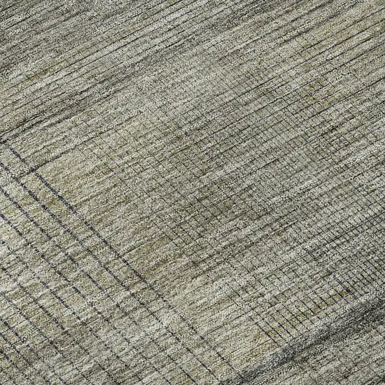 8' Khaki And Gray Striped Washable Round Rug With UV Protection Photo 9