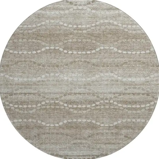 8' Khaki And Ivory Abstract Geometric Washable Round Rug With UV Protection Photo 4
