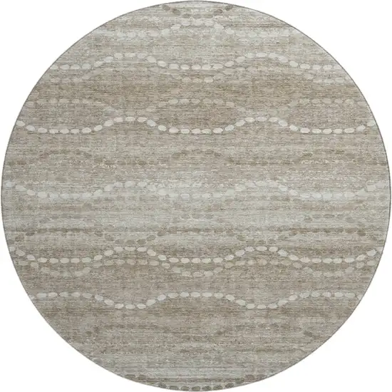 8' Khaki And Ivory Abstract Geometric Washable Round Rug With UV Protection Photo 1