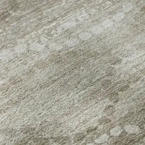 Photo of 8' Khaki And Ivory Abstract Geometric Washable Round Rug With UV Protection