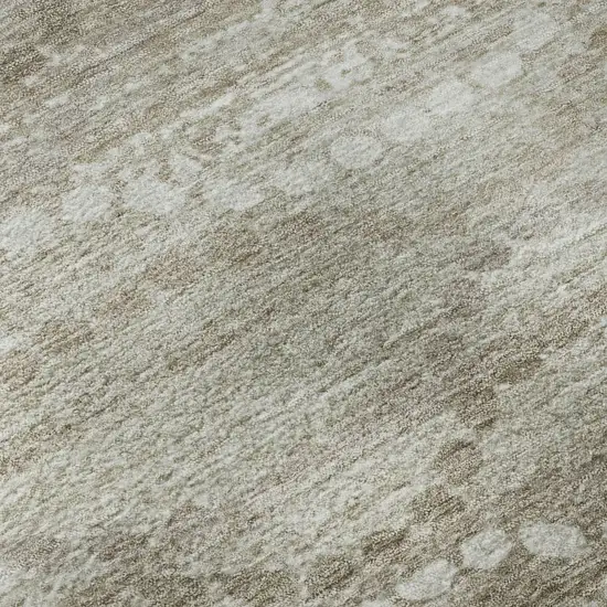 8' Khaki And Ivory Abstract Geometric Washable Round Rug With UV Protection Photo 7