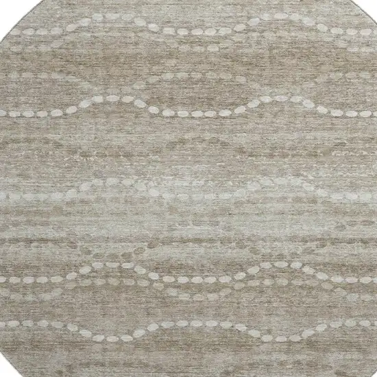 8' Khaki And Ivory Abstract Geometric Washable Round Rug With UV Protection Photo 3