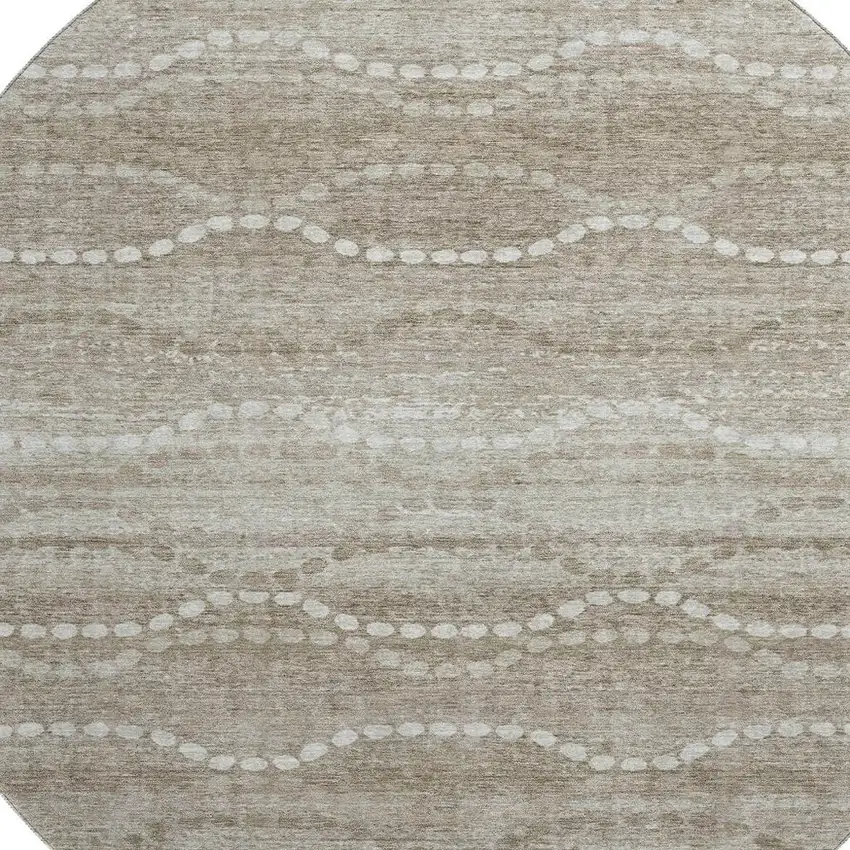 8' Khaki And Ivory Abstract Geometric Washable Round Rug With UV Protection Photo 3