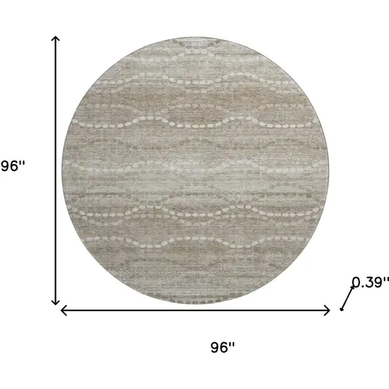 8' Khaki And Ivory Abstract Geometric Washable Round Rug With UV Protection Photo 8
