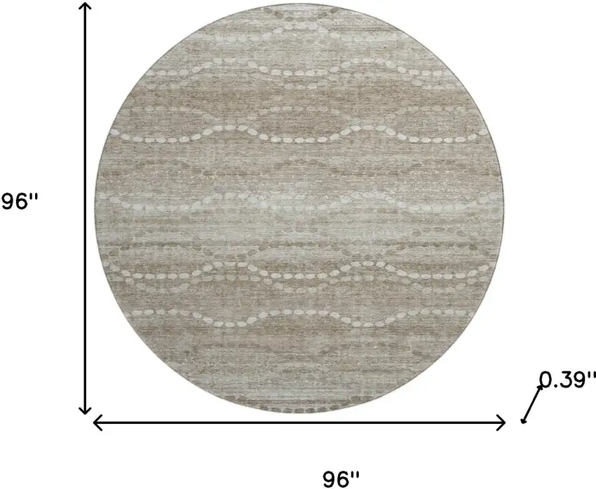 8' Khaki And Ivory Abstract Geometric Washable Round Rug With UV Protection Photo 8