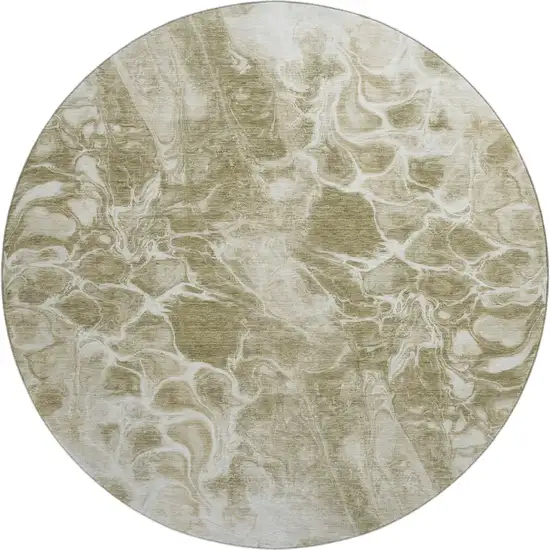 8' Khaki And Ivory Abstract Washable Round Rug With UV Protection Photo 1